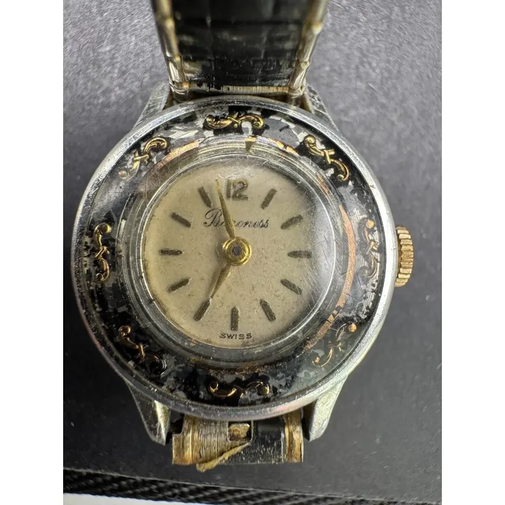 Vintage Baroness Ladies Swiss Made Mechanical Watch Bracelet Stretch Band